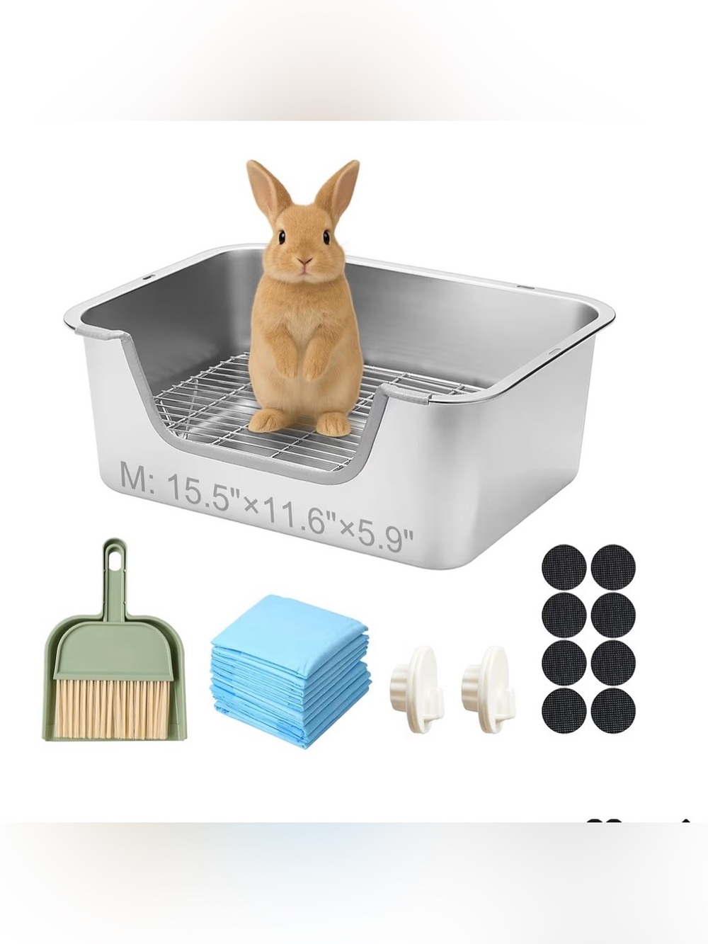 Stainless Steel Sifting Litter Box w Accessories (Rabbit Size Medium)